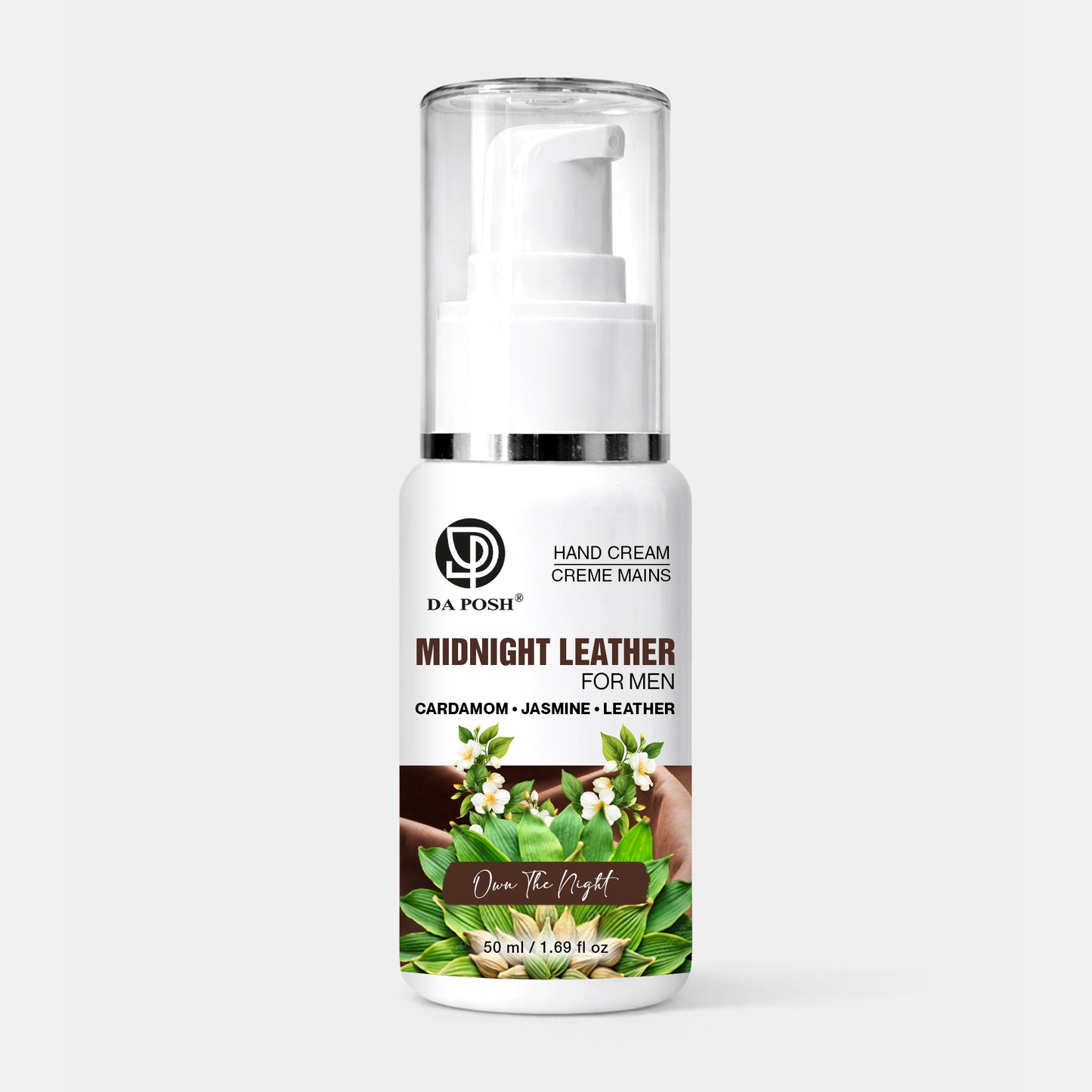 DA POSH Midnight Leather Hand Cream for Men – Cardamom, Jasmine & Leather (50 ml)