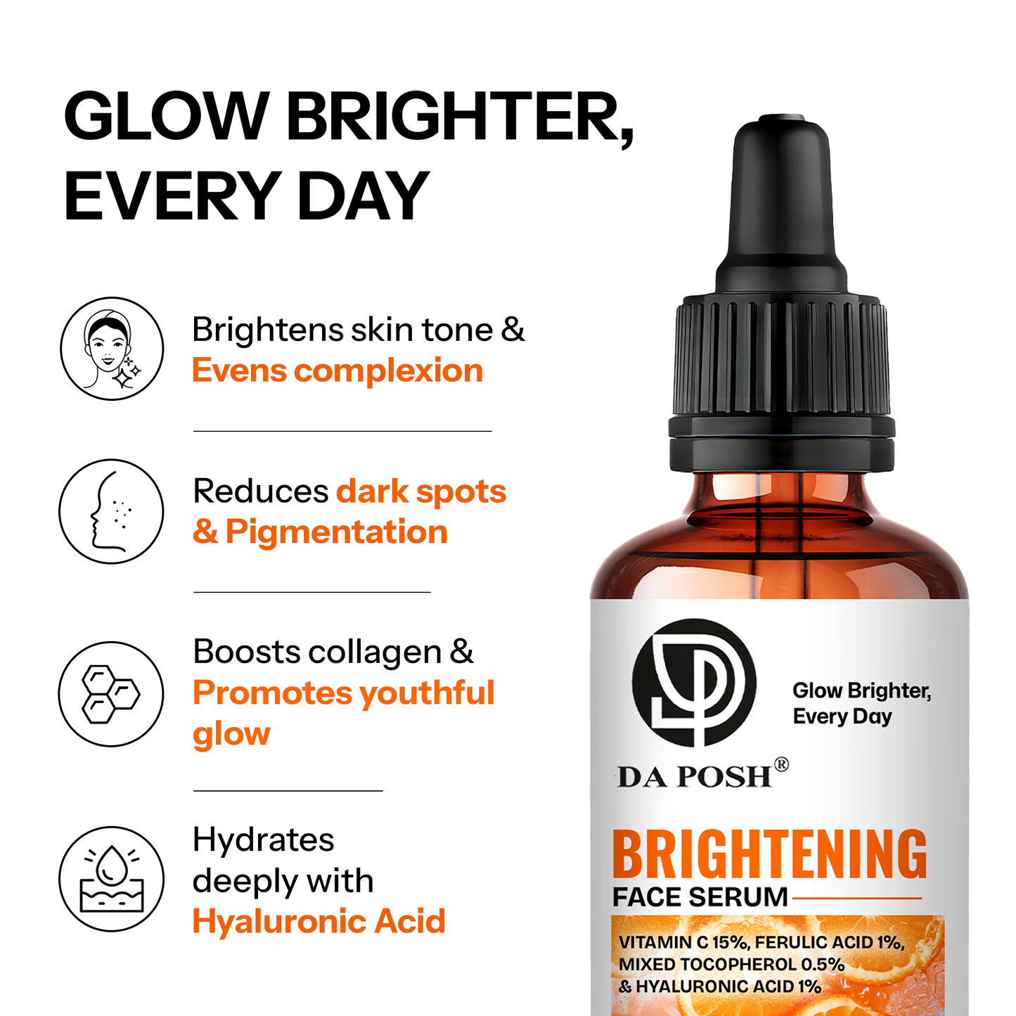 DA POSH Vitamin C Brightening Face Serum | Fades Dark Spots & Boosts Radiance