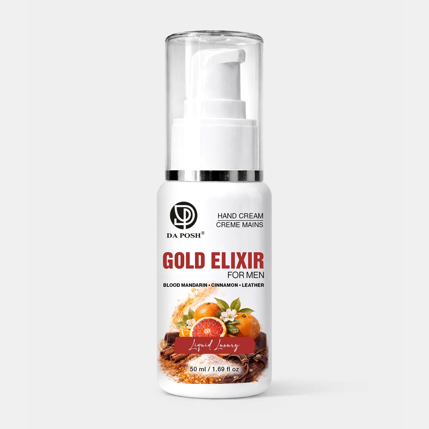DA POSH Gold Elixir Hand Cream for Men – Blood Mandarin, Cinnamon & Leather | 50 ml