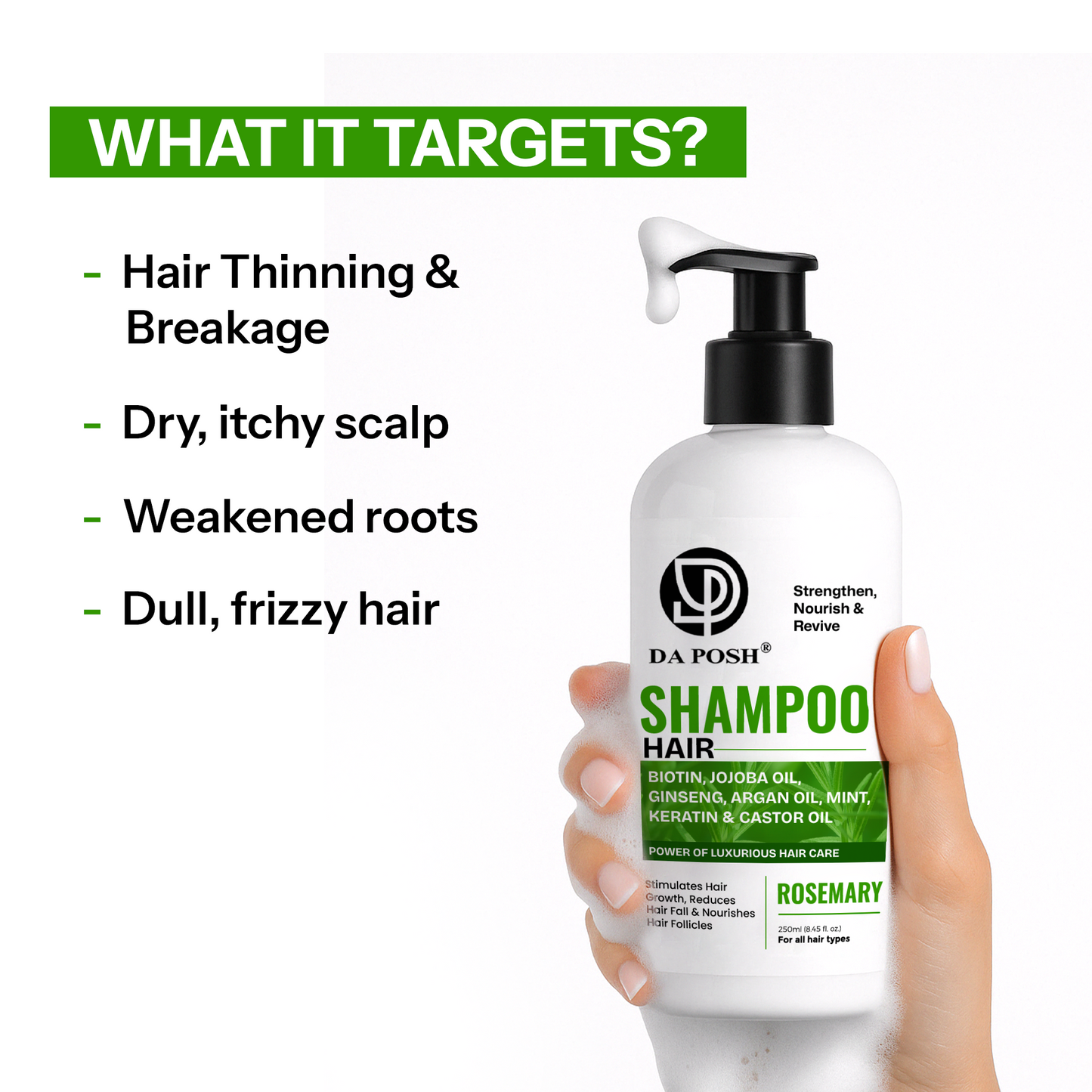 DA POSH Hair Shampoo with Biotin, Rosemary, Argan & Castor Oil | Hair Growth & Hair Fall Control