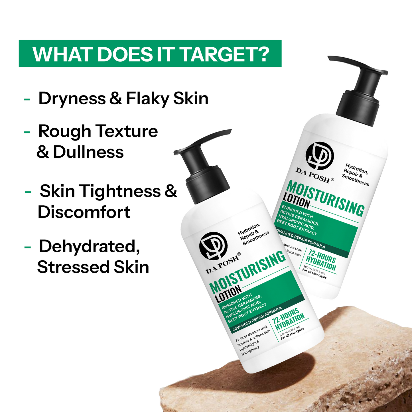 Daposh Moisturising Lotion with Ceramides | 72-Hour Hydration, Repair & Smoothness