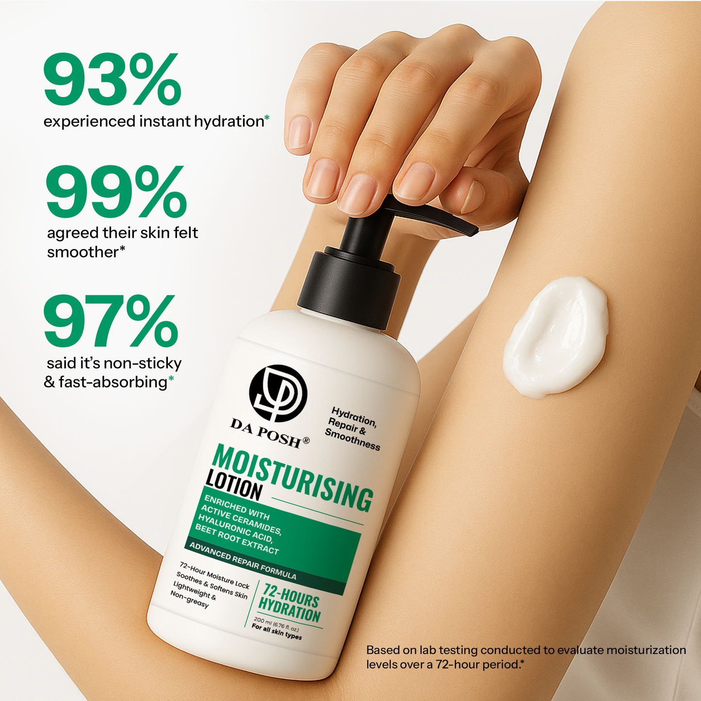 Daposh Moisturising Lotion with Ceramides | 72-Hour Hydration, Repair & Smoothness