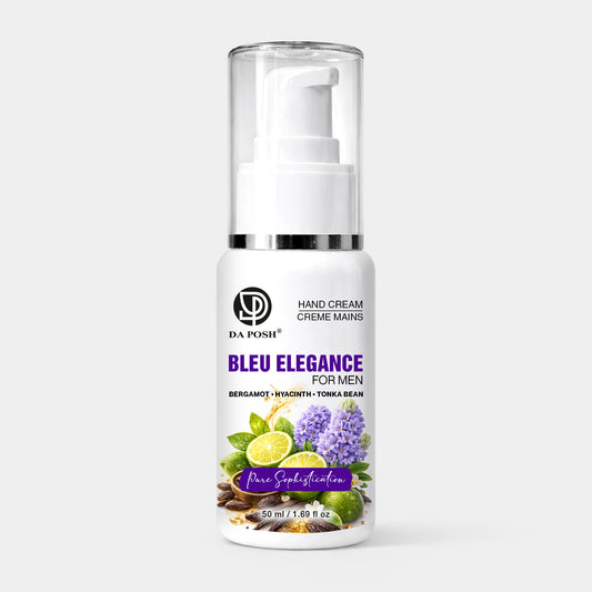 DA POSH Bleu Elegance Hand Cream for Men – Hydrating Hand Moisturizer with Bergamot, Hyacinth & Tonka Bean – 50ml