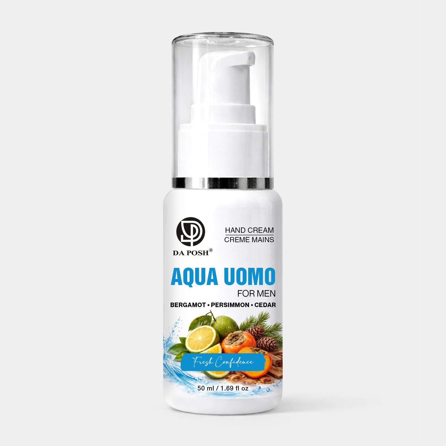DA POSH Aqua Uomo Hand Cream for Men – Hydrating Hand Moisturizer with Bergamot, Persimmon & Cedar – 50ml