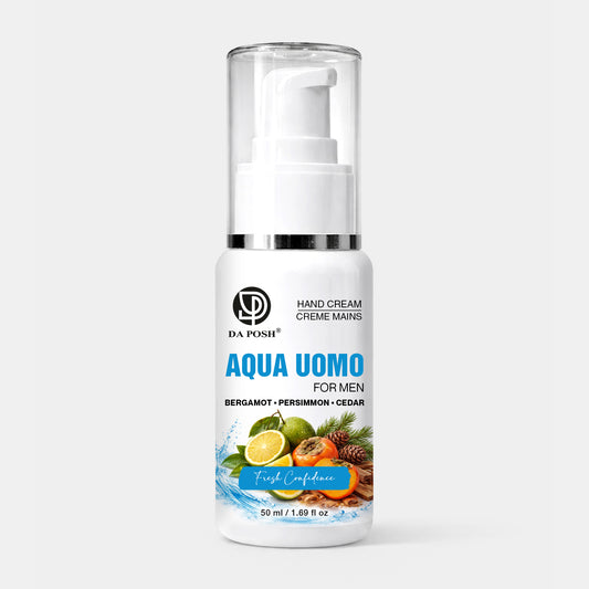 DA POSH Aqua Uomo Hand Cream for Men – Hydrating Hand Moisturizer with Bergamot, Persimmon & Cedar – 50ml