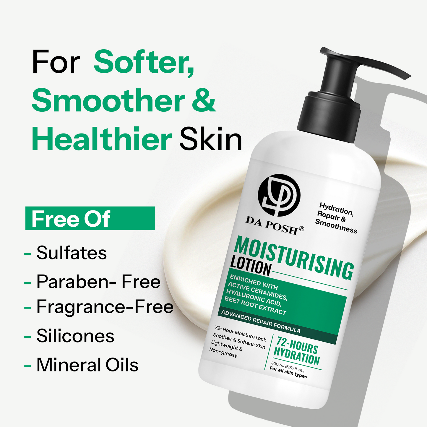 Daposh Moisturising Lotion with Ceramides | 72-Hour Hydration, Repair & Smoothness